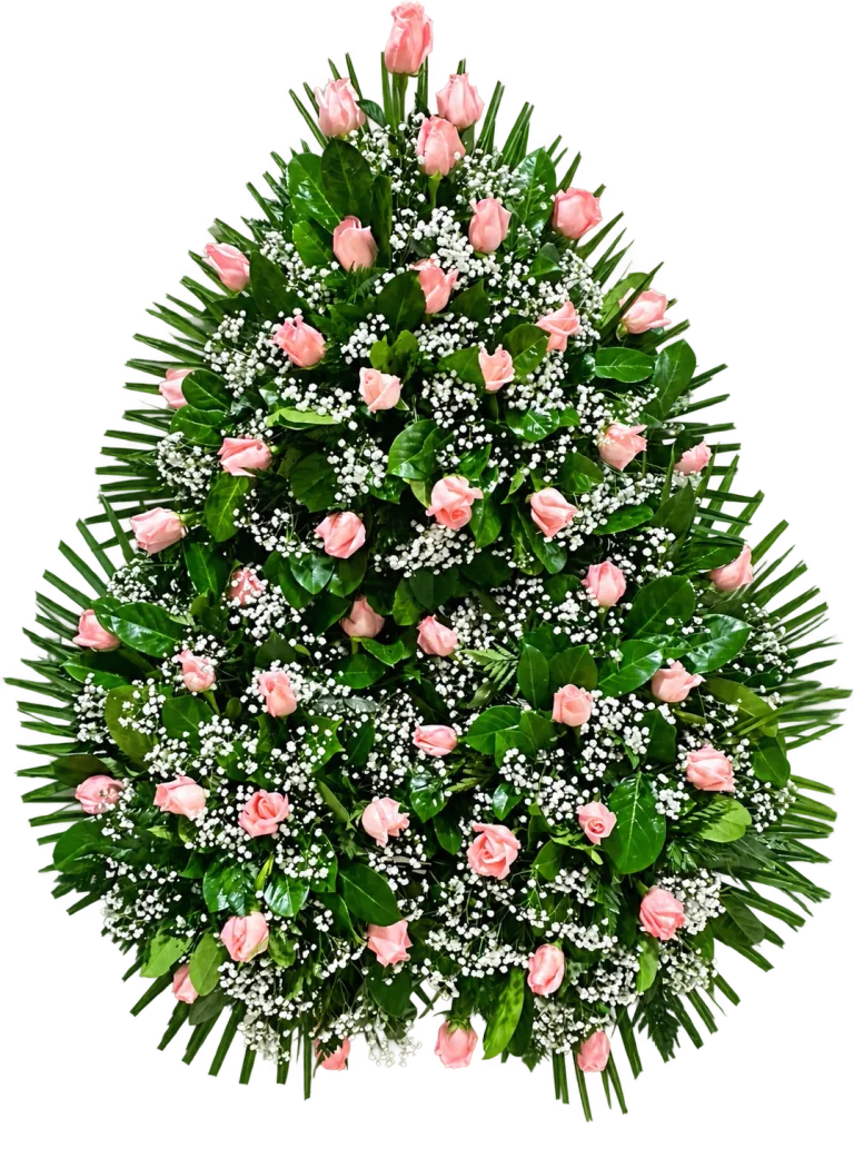 Corona de rosas en tonos rosados y blancos